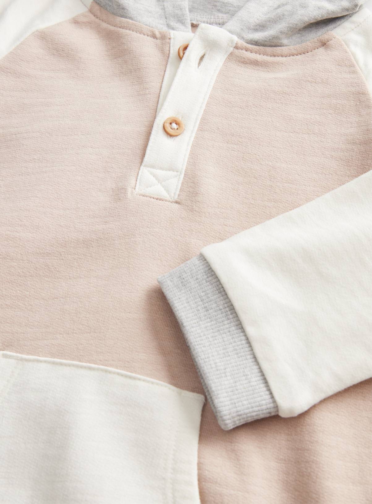 Beige Colour Block Jersey Hoodie & Joggers 3-6 months - Image 2